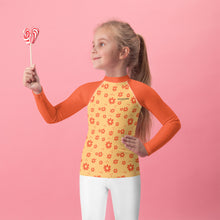 Load image into Gallery viewer, SUCCESS WIRE Power Flower Chardonnay Orange Rash Guard for Little Girls (2T-7)