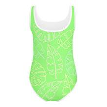 Load image into Gallery viewer, SUCCESS WIRE Lime Breeze Swimsuit for Little Girls with Pastel Tropical Leaves (2T-7)
