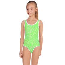 Load image into Gallery viewer, SUCCESS WIRE Lime Breeze Swimsuit for Little Girls with Pastel Tropical Leaves (2T-7)
