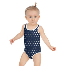 Load image into Gallery viewer, SUCCESS WIRE Navy Polka Dot Swimsuit for Little Girls (2T-7)