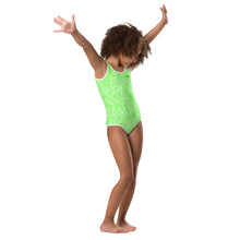 Load image into Gallery viewer, SUCCESS WIRE Lime Breeze Swimsuit for Little Girls with White Tropical Leaves (2T-7)