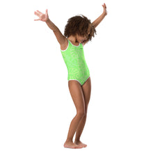 Load image into Gallery viewer, SUCCESS WIRE Lime Breeze Swimsuit for Little Girls with Pastel Tropical Leaves (2T-7)