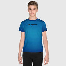 Load image into Gallery viewer, SUCCESS WIRE Unisex Blue Glow Crew Neck T-Shirt for Big Kids (8-20) w/Black Logo