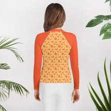 Load image into Gallery viewer, SUCCESS WIRE Power Flower Chardonnay Orange Rash Guard for Big Girls (8-20)