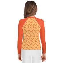 Load image into Gallery viewer, SUCCESS WIRE Power Flower Chardonnay Orange Rash Guard for Big Girls (8-20)