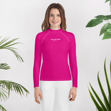 Load image into Gallery viewer, SUCCESS WIRE Medium Violet Red with White Logo Rash Guard for Big Girls (8-20)