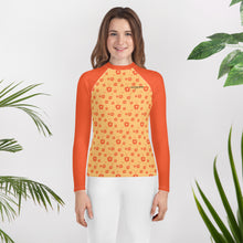 Load image into Gallery viewer, SUCCESS WIRE Power Flower Chardonnay Orange Rash Guard for Big Girls (8-20)