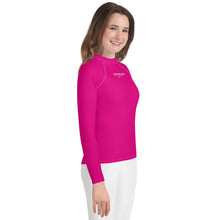 Load image into Gallery viewer, SUCCESS WIRE Medium Violet Red with White Logo Rash Guard for Big Girls (8-20)