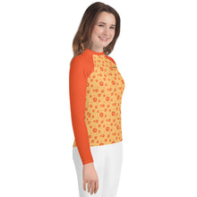 Load image into Gallery viewer, SUCCESS WIRE Power Flower Chardonnay Orange Rash Guard for Big Girls (8-20)