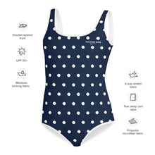 Load image into Gallery viewer, SUCCESS WIRE Navy Polka Dot Swimsuit for Big Girls (8-20)