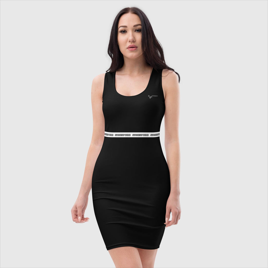 SUCCESS WIRE Signature Logo Design Black Bodycon Dress for Women