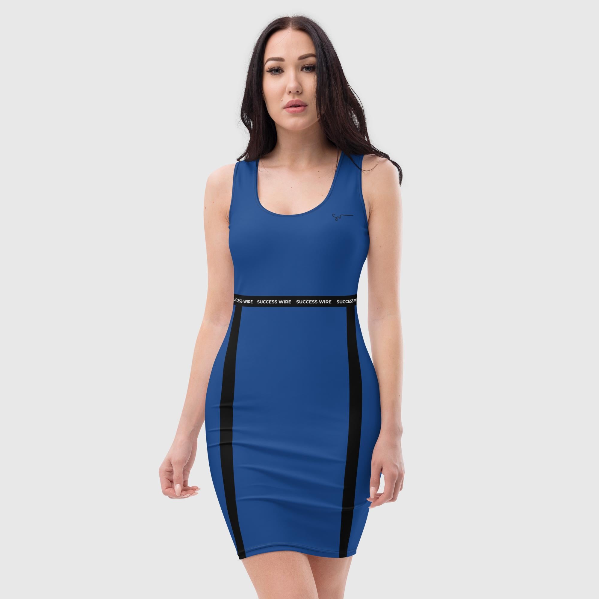 SUCCESS WIRE Deep Cerulean Blue w/Black "Emboldened" Fitted Dress for Women