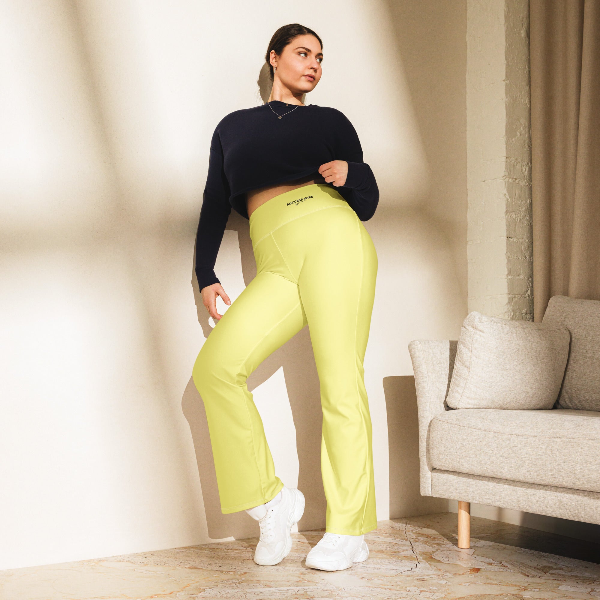 SUCCESS WIRE Flare Leggings for Women - Pastel Yellow