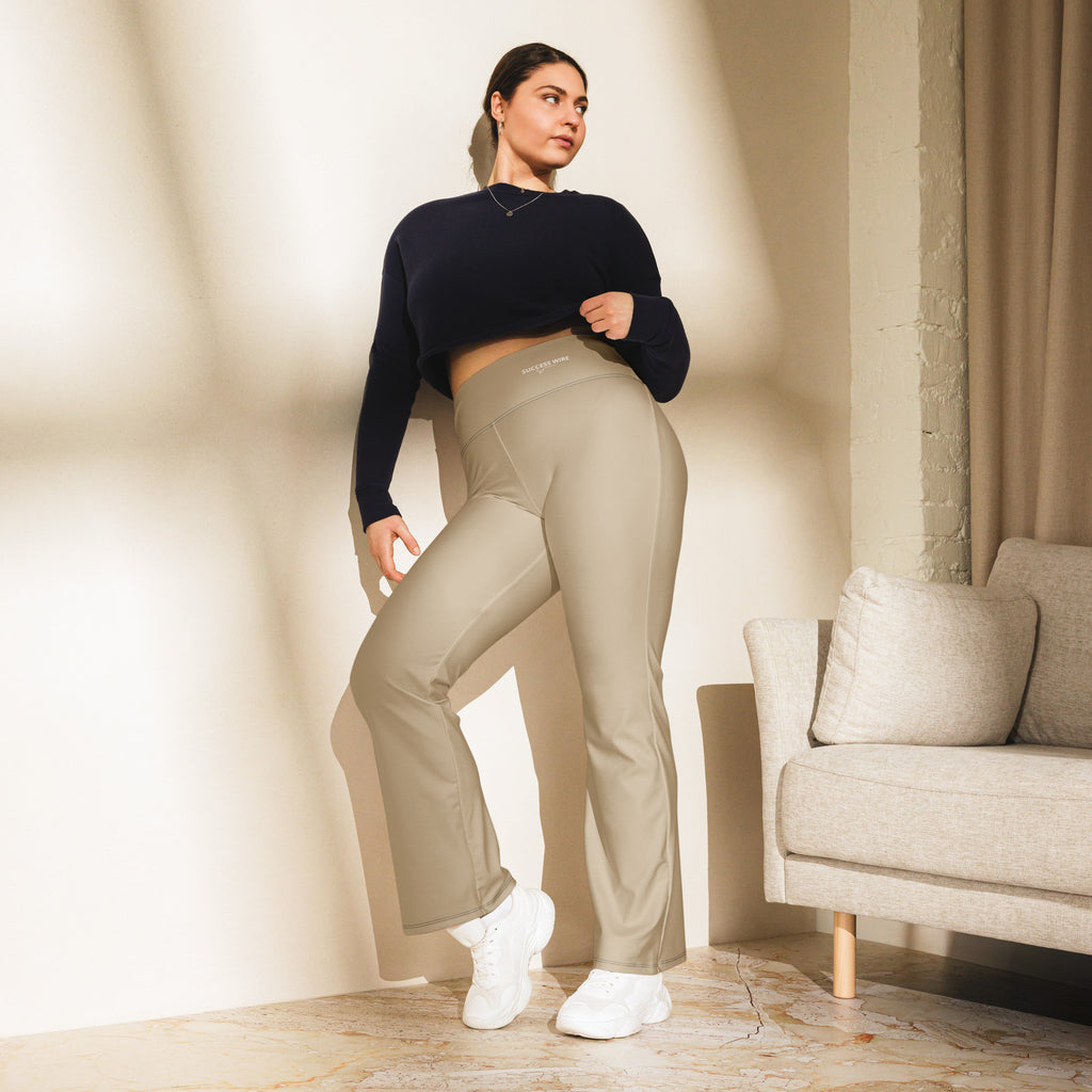 SUCCESS WIRE Flare Leggings for Women - Khaki Tan