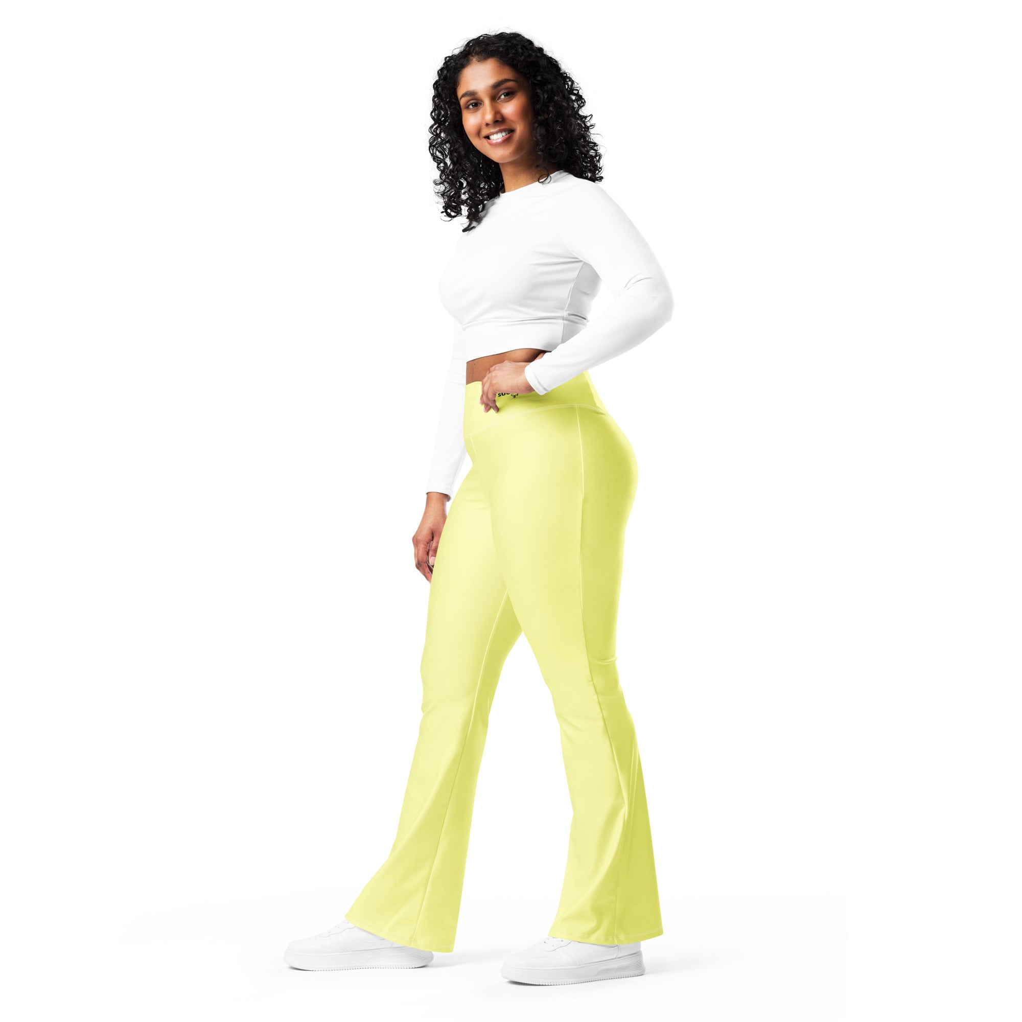 SUCCESS WIRE Flare Leggings for Women - Pastel Yellow