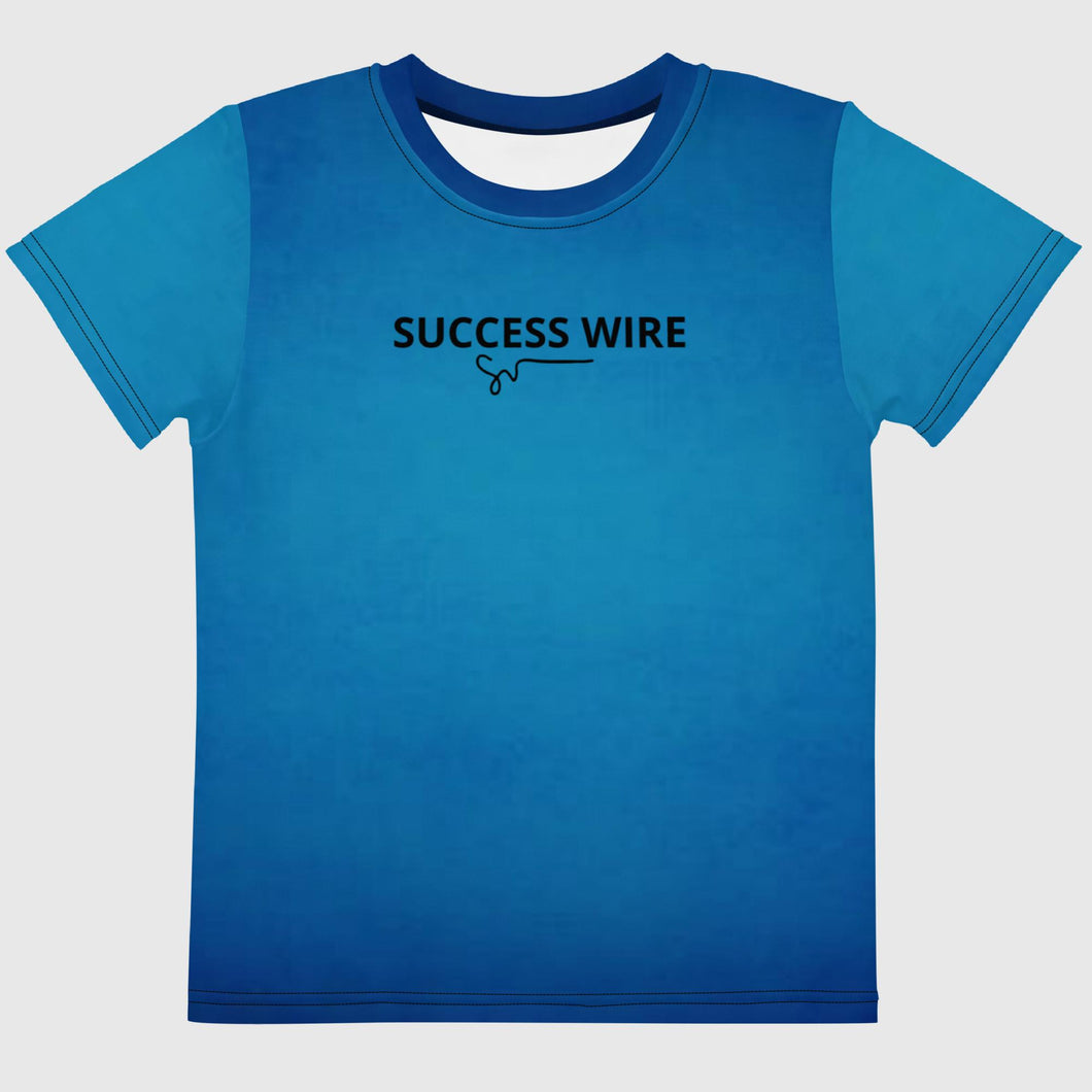 SUCCESS WIRE Unisex Blue Glow Crew Neck T-Shirt for Little Kids (2T-7) w/Black Logo