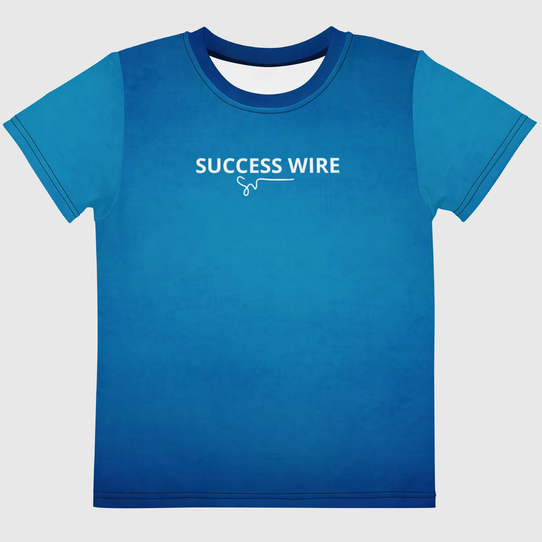 SUCCESS WIRE Unisex Blue Glow Crew Neck T-Shirt for Little Kids (2T-7) w/White Logo