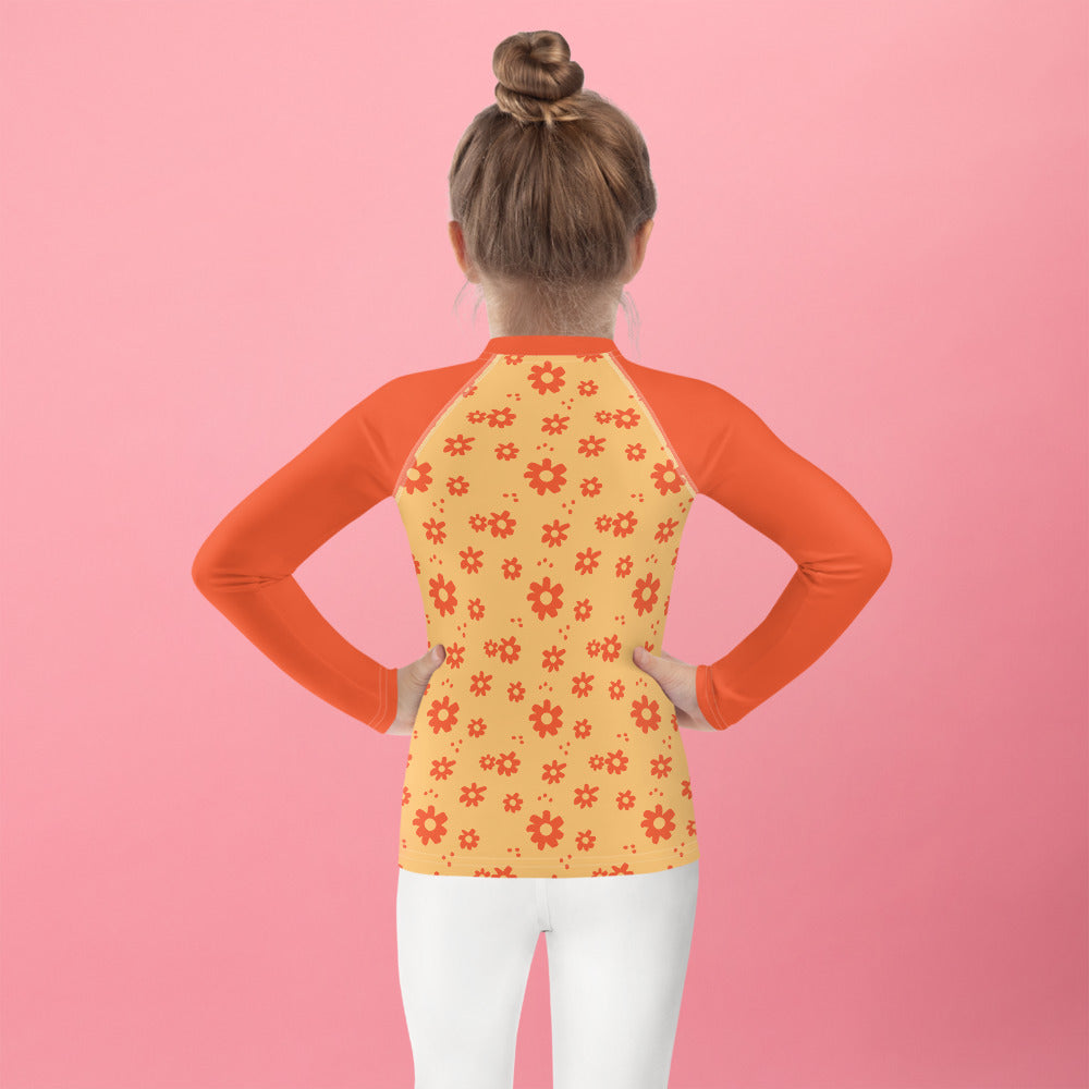 SUCCESS WIRE Power Flower Chardonnay Orange Rash Guard for Little Girls (2T-7)