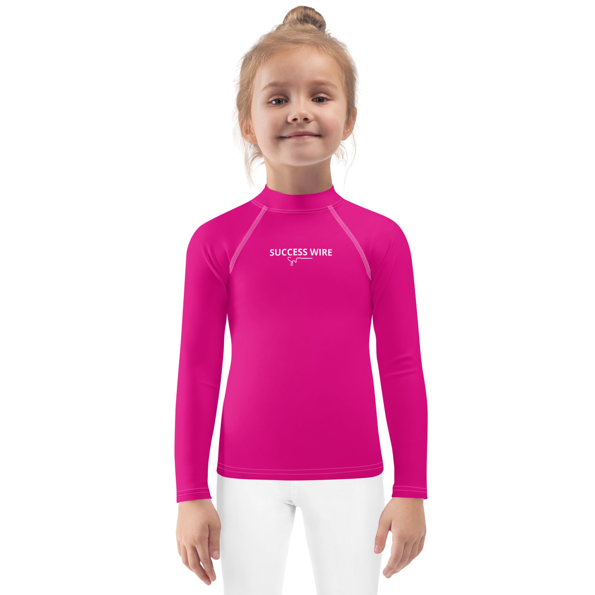 SUCCESS WIRE Medium Violet Red with White Logo Rash Guard for Little Girls (2T-7)