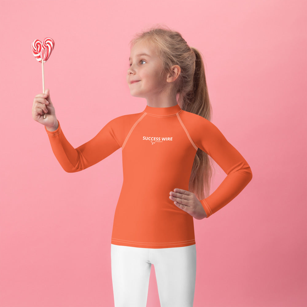 SUCCESS WIRE Outrageous Orange with White Logo Rash Guard for Little Girls (2T-7)