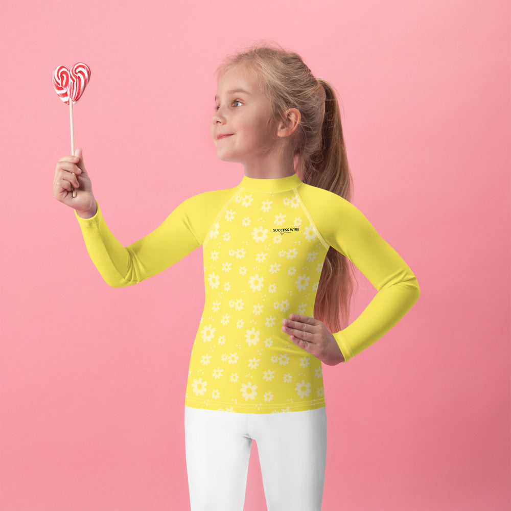 SUCCESS WIRE Power Flower Yellow Rash Guard for Little Girls (2T-7)