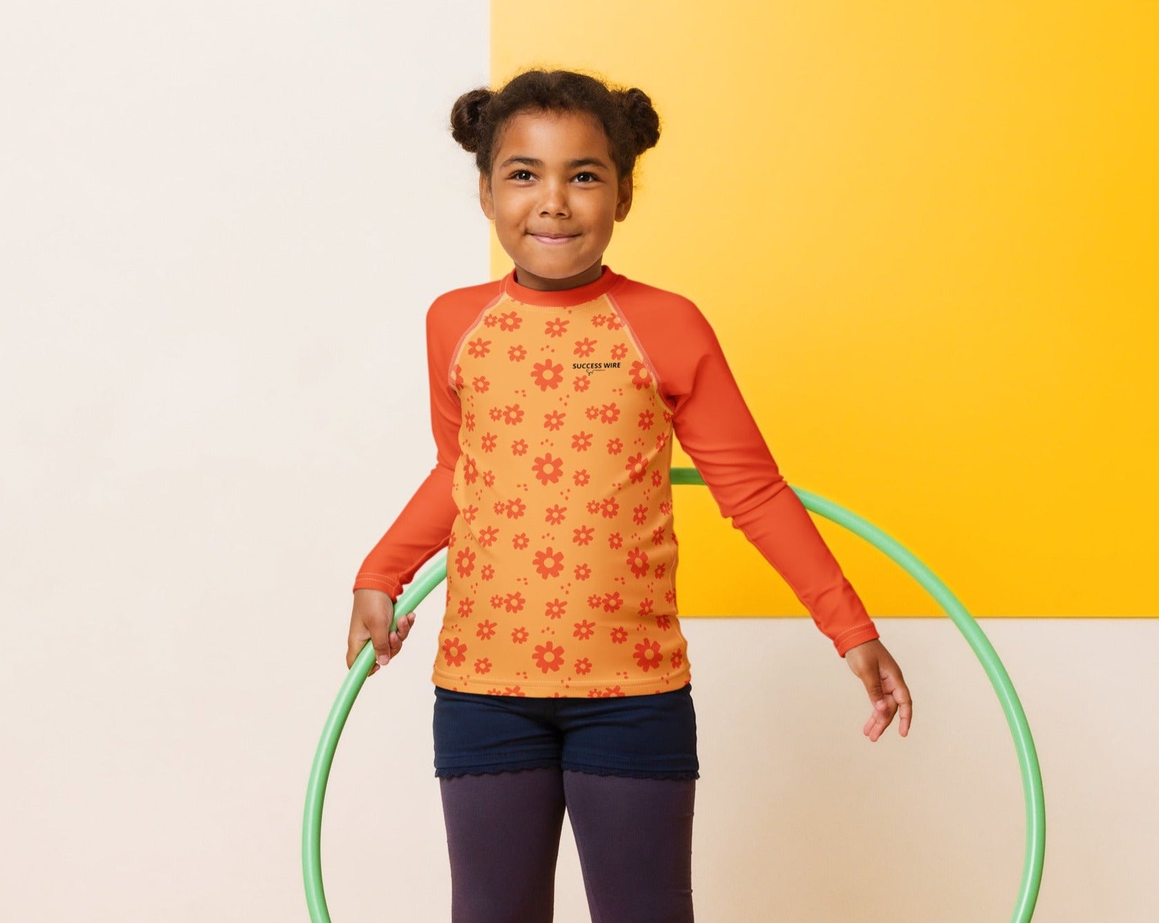 SUCCESS WIRE Power Flower Orange Rose Rash Guard for Little Girls (2T-7)