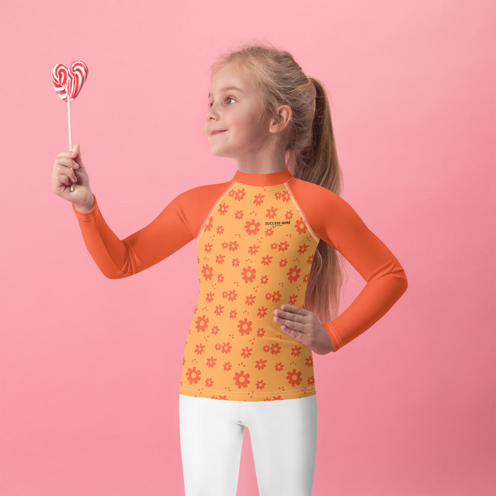 SUCCESS WIRE Power Flower Orange Rose Rash Guard for Little Girls (2T-7)