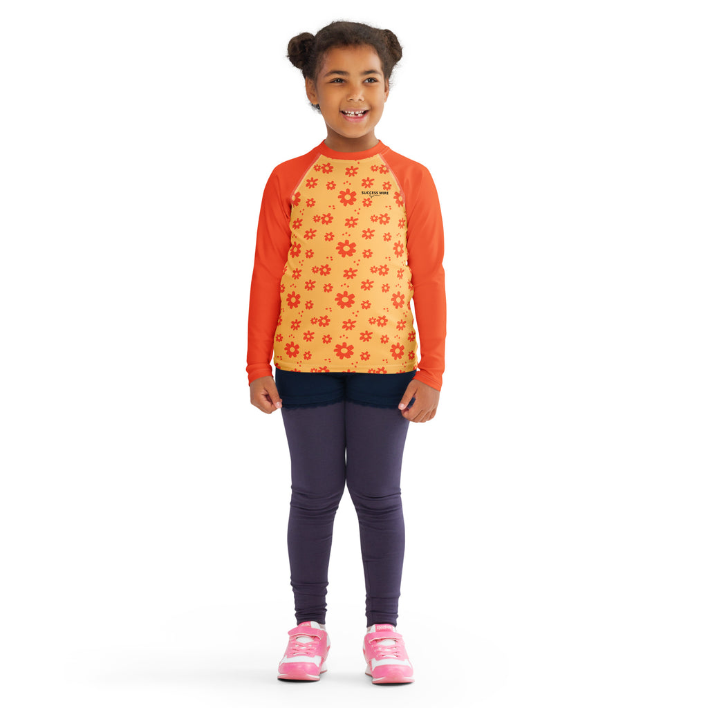 SUCCESS WIRE Power Flower Chardonnay Orange Rash Guard for Little Girls (2T-7)
