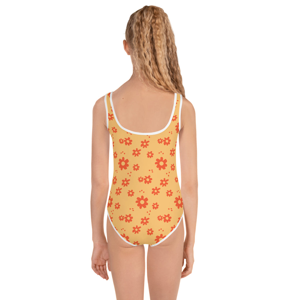 SUCCESS WIRE Power Flower Chardonnay Orange Swimsuit for Little Girls (2T-7)