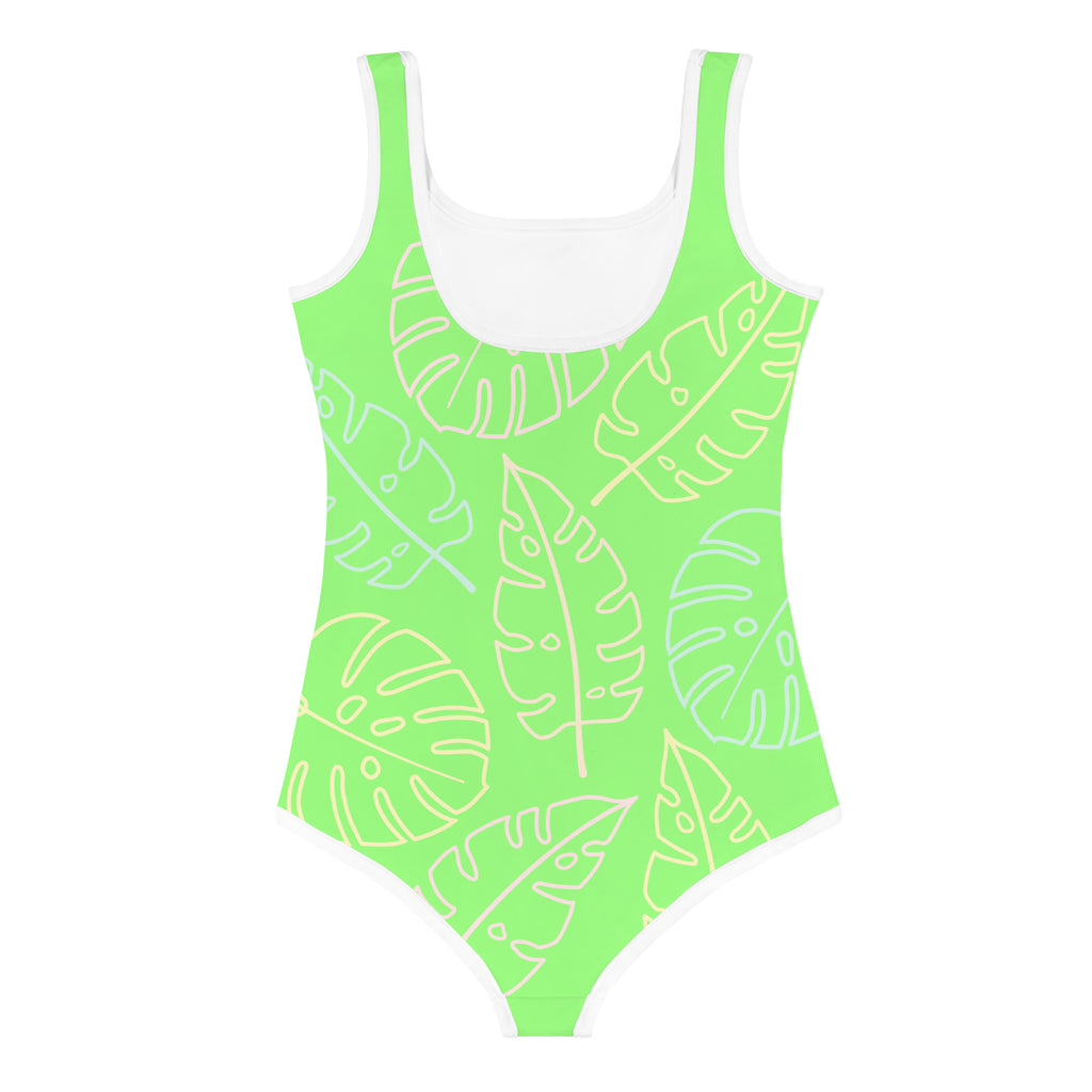 SUCCESS WIRE Lime Breeze Swimsuit for Little Girls with Pastel Tropical Leaves (2T-7)