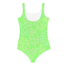 Load image into Gallery viewer, SUCCESS WIRE Lime Breeze Swimsuit for Little Girls with Pastel Tropical Leaves (2T-7)
