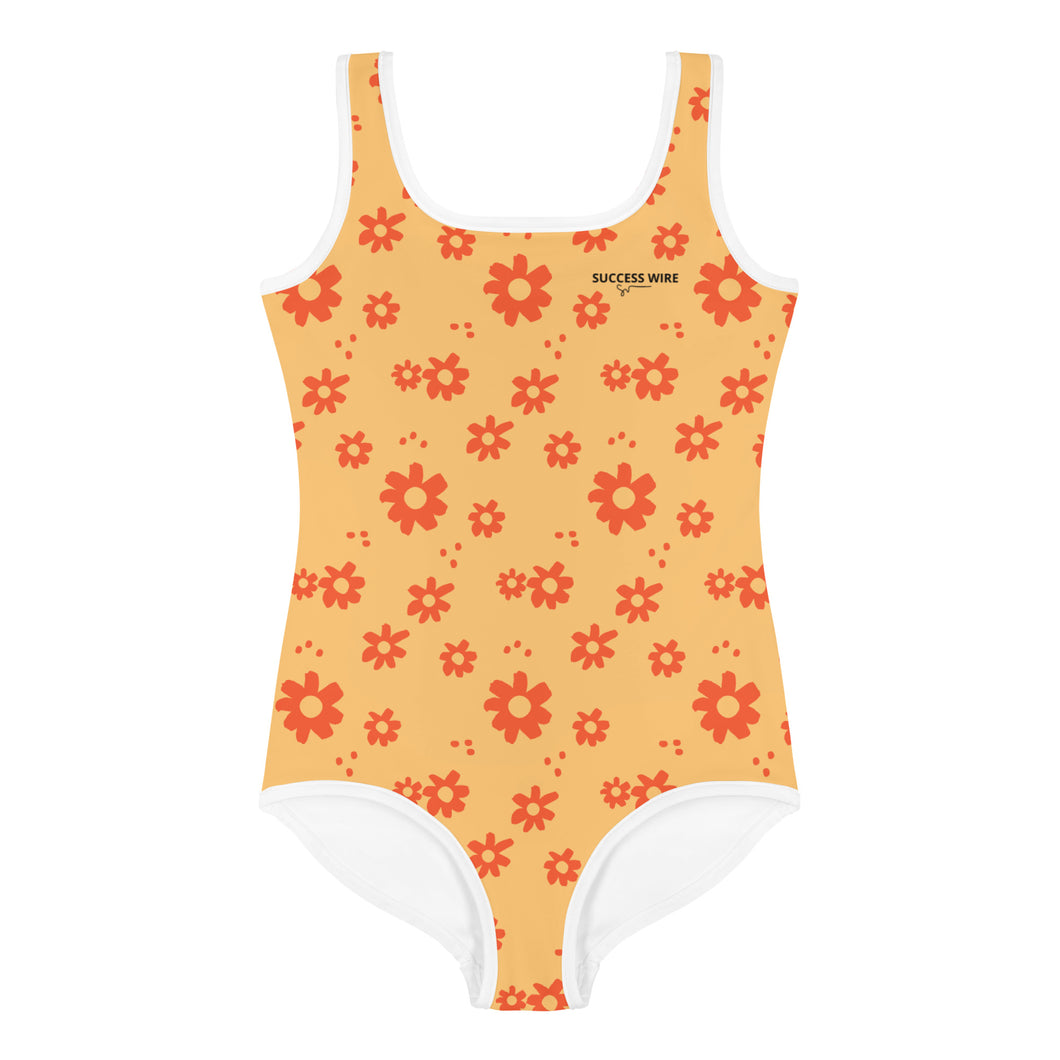 SUCCESS WIRE Power Flower Chardonnay Orange Swimsuit for Little Girls (2T-7)