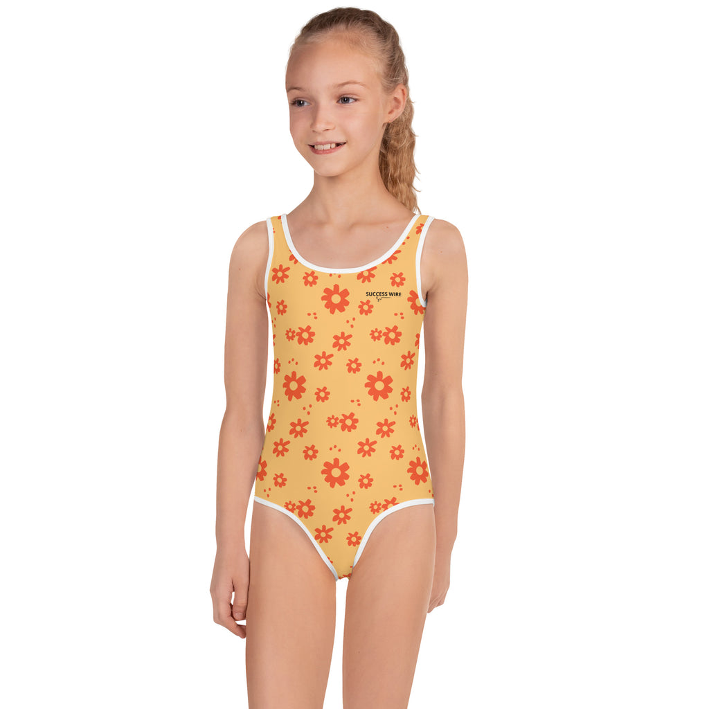 SUCCESS WIRE Power Flower Chardonnay Orange Swimsuit for Little Girls (2T-7)