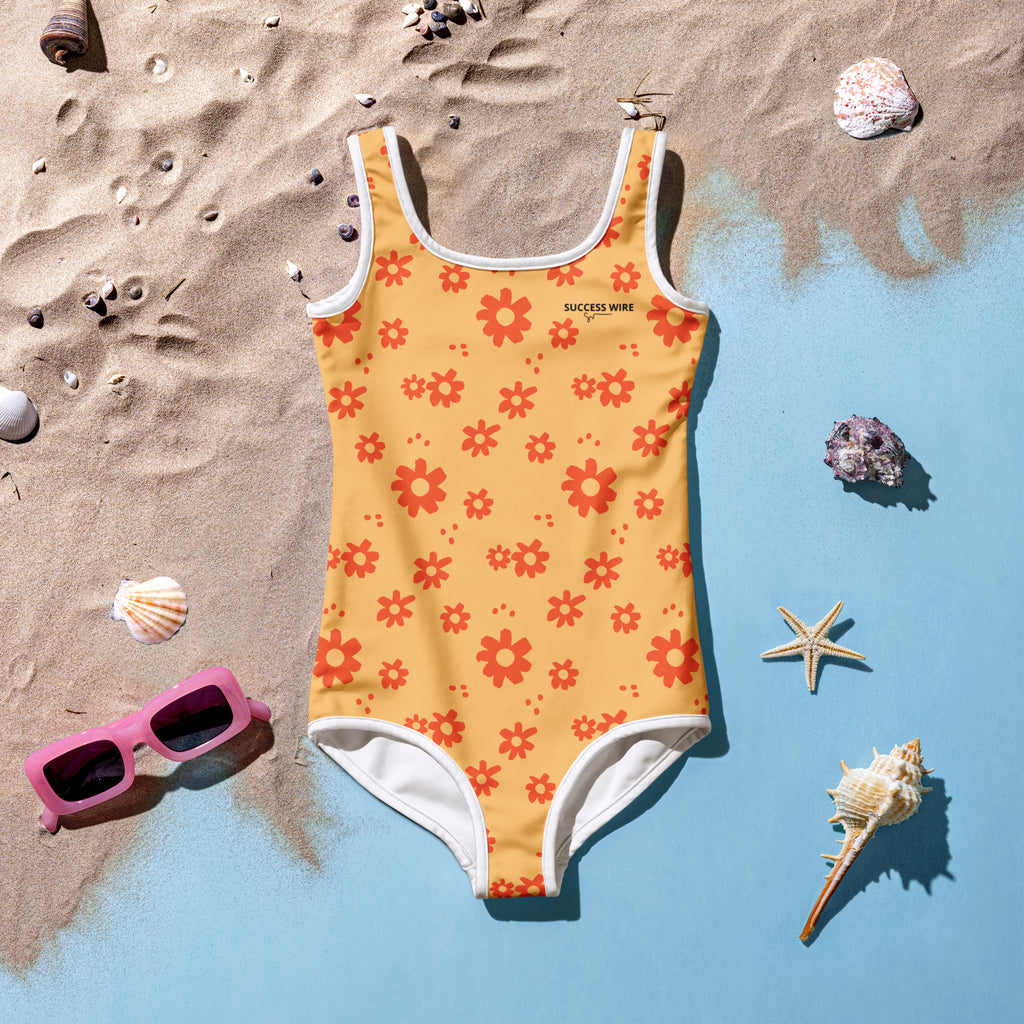 SUCCESS WIRE Power Flower Chardonnay Orange Swimsuit for Little Girls (2T-7)