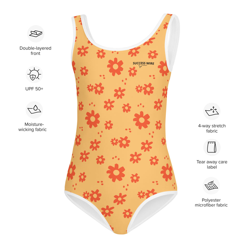 SUCCESS WIRE Power Flower Chardonnay Orange Swimsuit for Little Girls (2T-7)