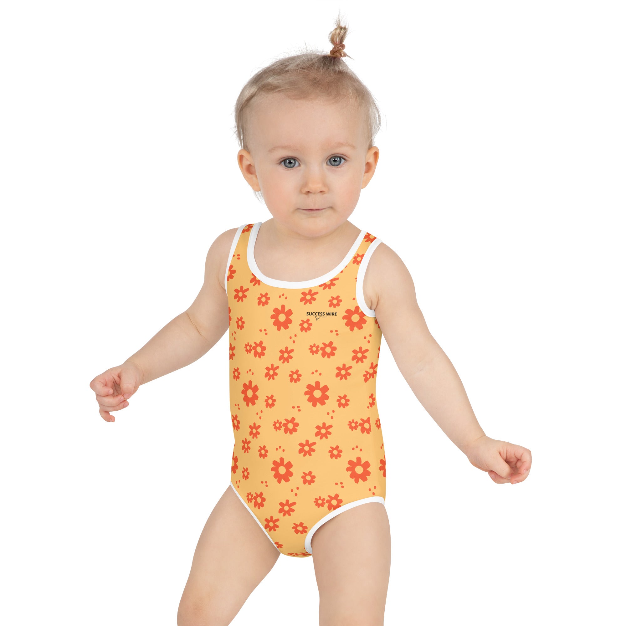 SUCCESS WIRE Power Flower Chardonnay Orange Swimsuit for Little Girls (2T-7)
