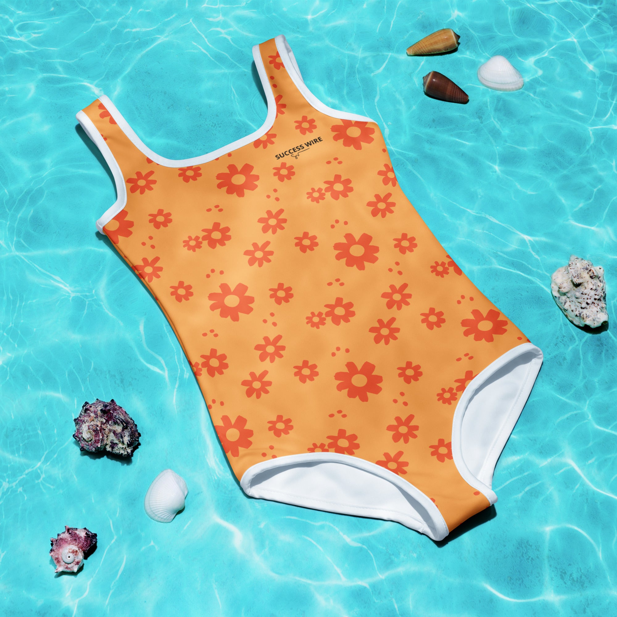 SUCCESS WIRE Power Flower Orange Rose Swimsuit for Little Girls (2T-7)