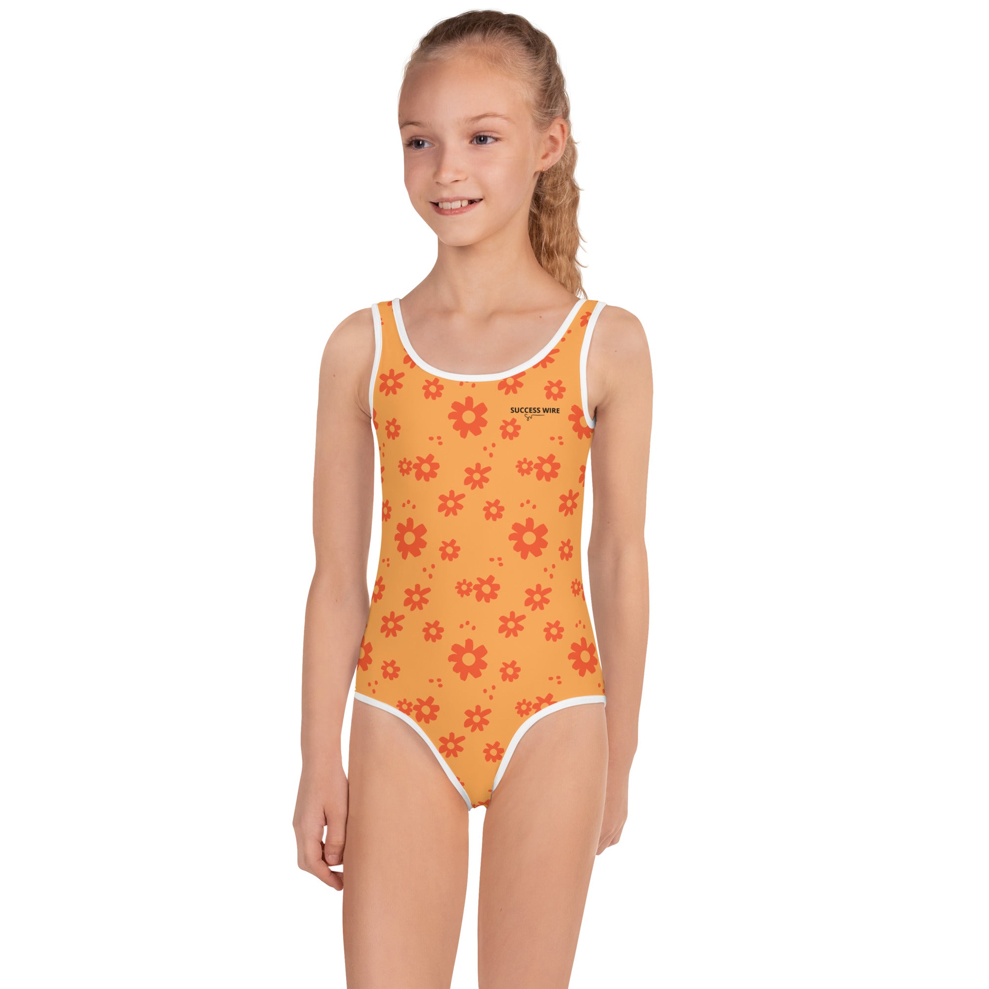SUCCESS WIRE Power Flower Orange Rose Swimsuit for Little Girls (2T-7)