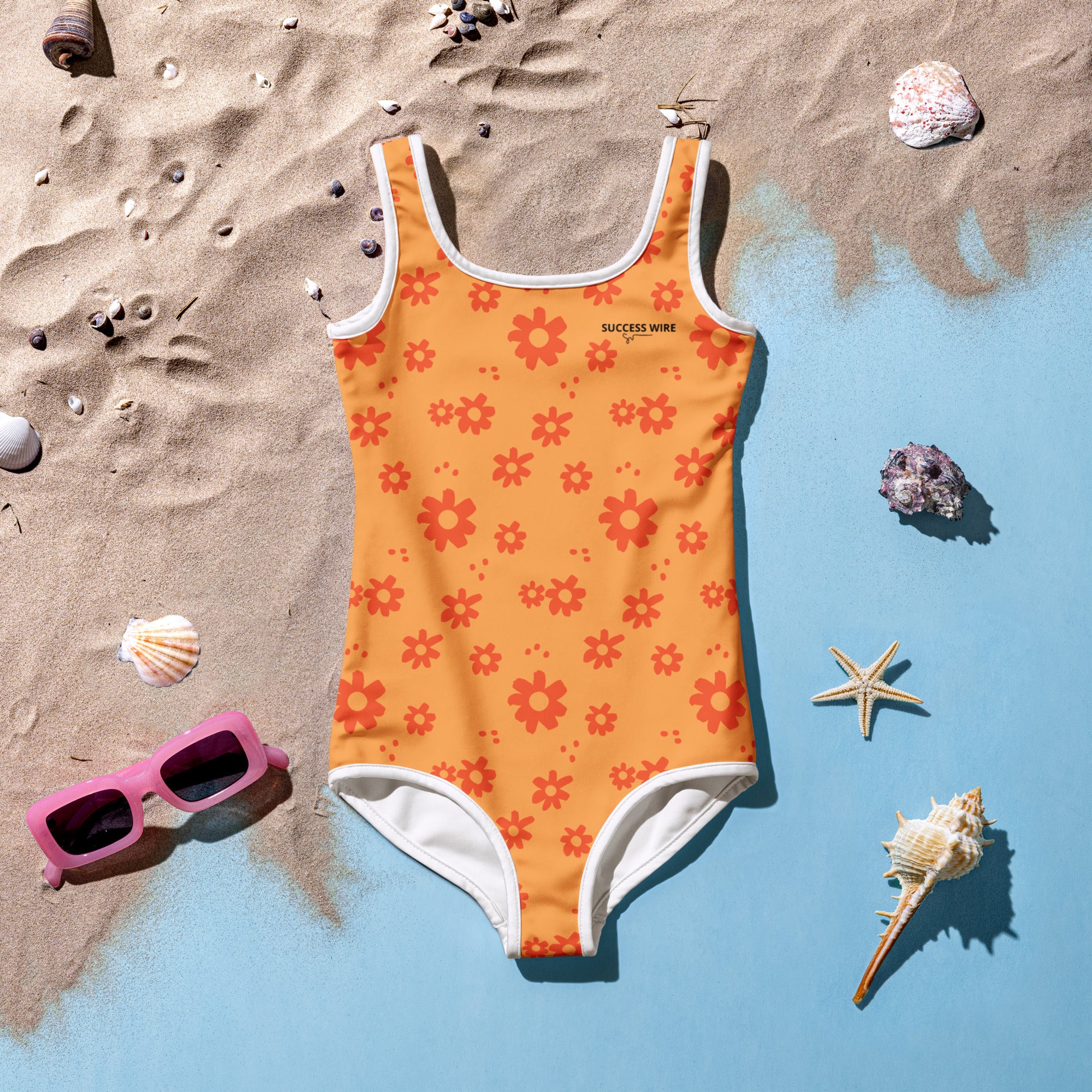 SUCCESS WIRE Power Flower Orange Rose Swimsuit for Little Girls (2T-7)