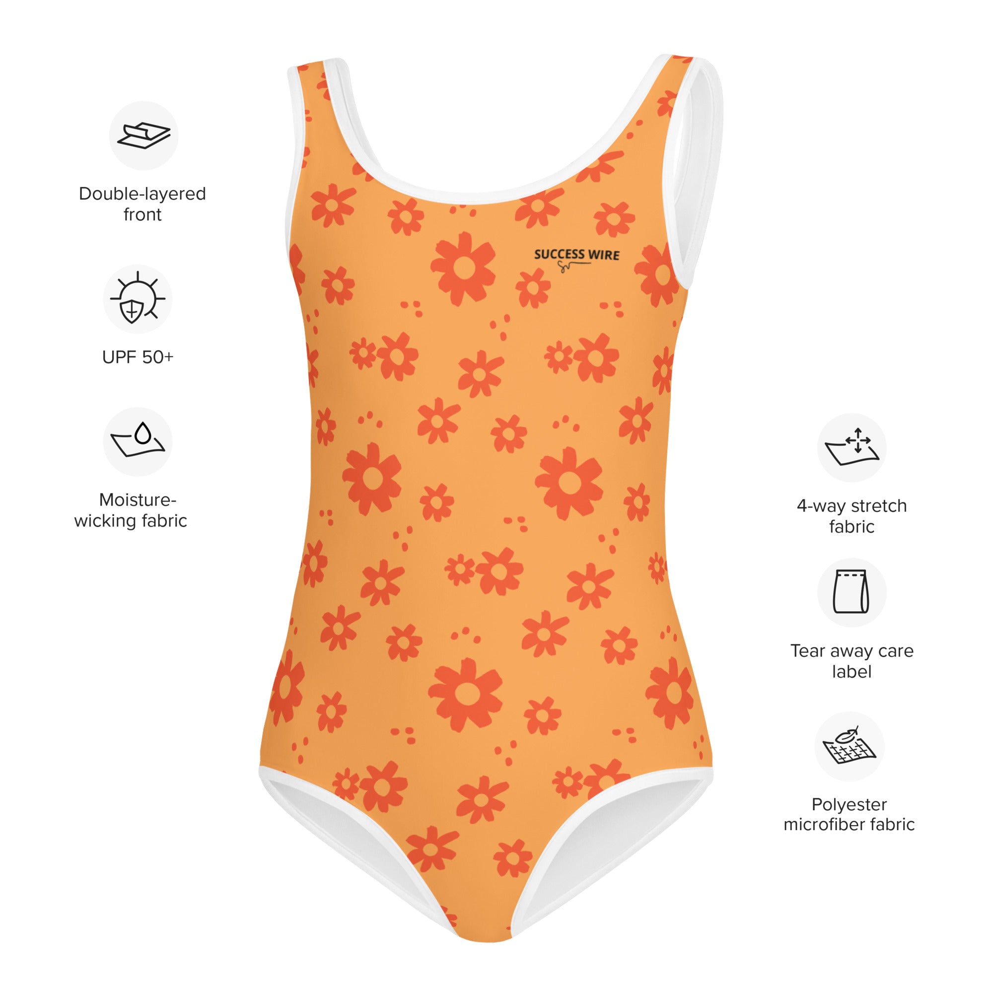 SUCCESS WIRE Power Flower Orange Rose Swimsuit for Little Girls (2T-7)
