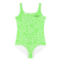 SUCCESS WIRE Lime Breeze Swimsuit for Little Girls with White Tropical Leaves (2T-7)