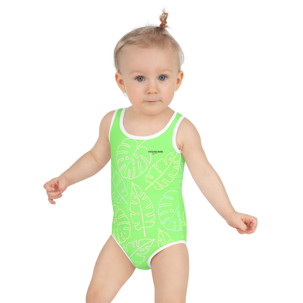 SUCCESS WIRE Lime Breeze Swimsuit for Little Girls with Pastel Tropical Leaves (2T-7)