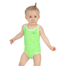 Load image into Gallery viewer, SUCCESS WIRE Lime Breeze Swimsuit for Little Girls with Pastel Tropical Leaves (2T-7)
