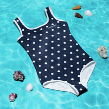 Load image into Gallery viewer, SUCCESS WIRE Navy Polka Dot Swimsuit for Little Girls (2T-7)
