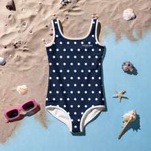 Load image into Gallery viewer, SUCCESS WIRE Navy Polka Dot Swimsuit for Little Girls (2T-7)
