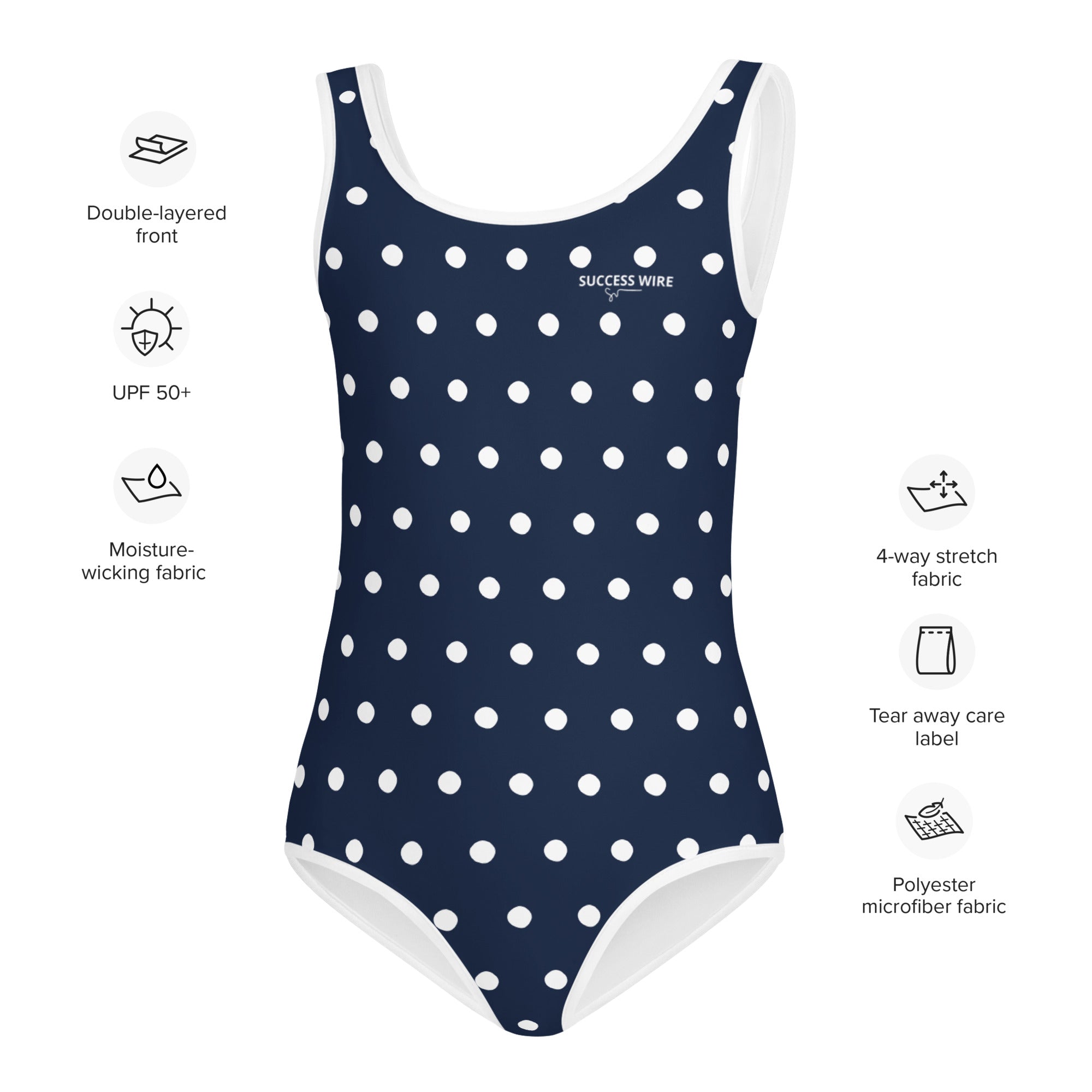 SUCCESS WIRE Navy Polka Dot Swimsuit for Little Girls (2T-7)