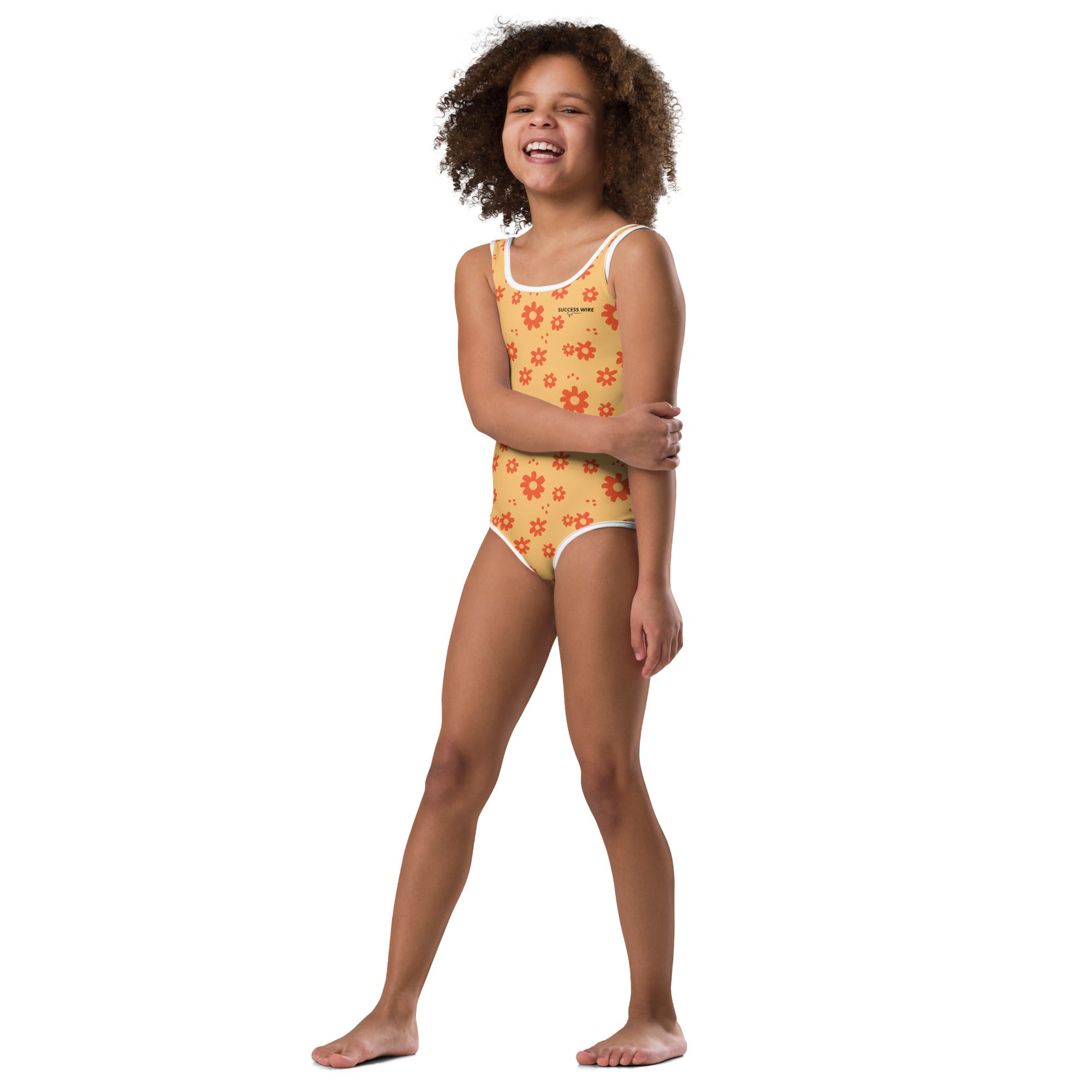 SUCCESS WIRE Power Flower Chardonnay Orange Swimsuit for Little Girls (2T-7)