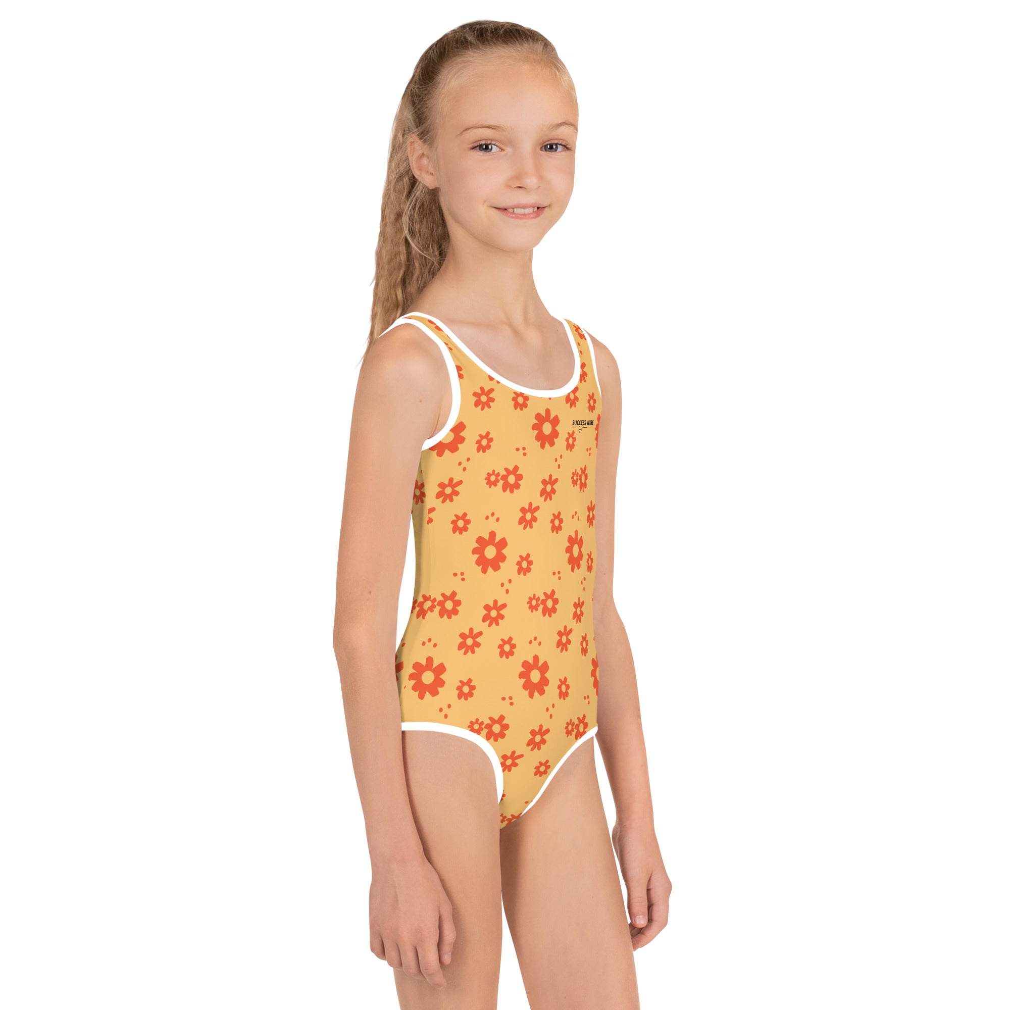 SUCCESS WIRE Power Flower Chardonnay Orange Swimsuit for Little Girls (2T-7)