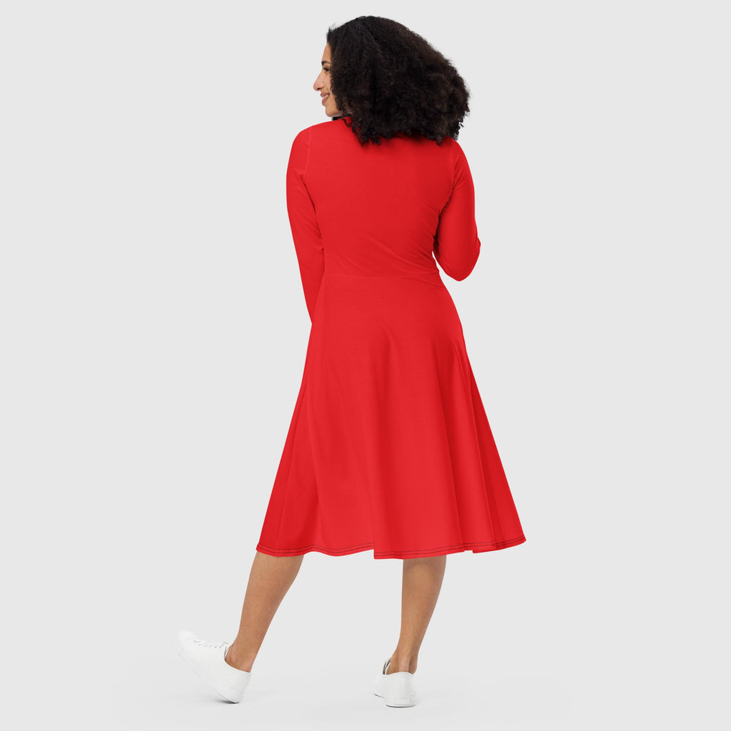 SUCCESS WIRE Alizarin Red Long Sleeve Midi Dress