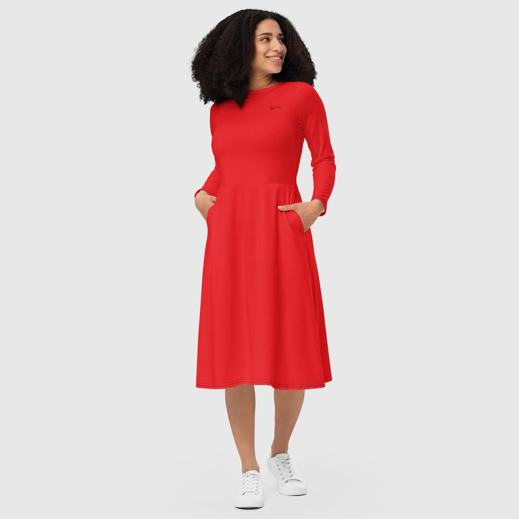 SUCCESS WIRE Alizarin Red Long Sleeve Midi Dress